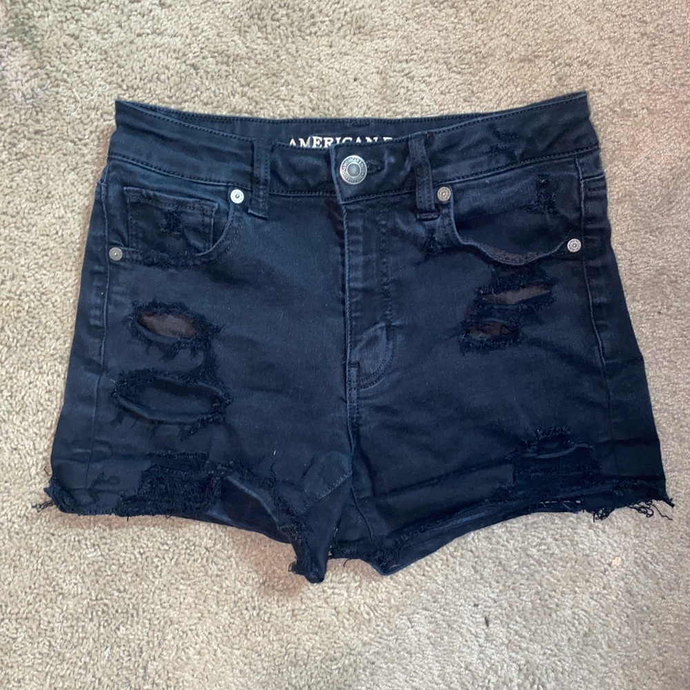 Black Distressed American Eagle Stretch Shorts